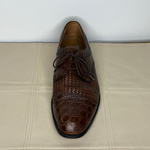 Mezlan Mens Dress Shoes Woven Leather Genuine Crocodile Croc Brown Size 11 W